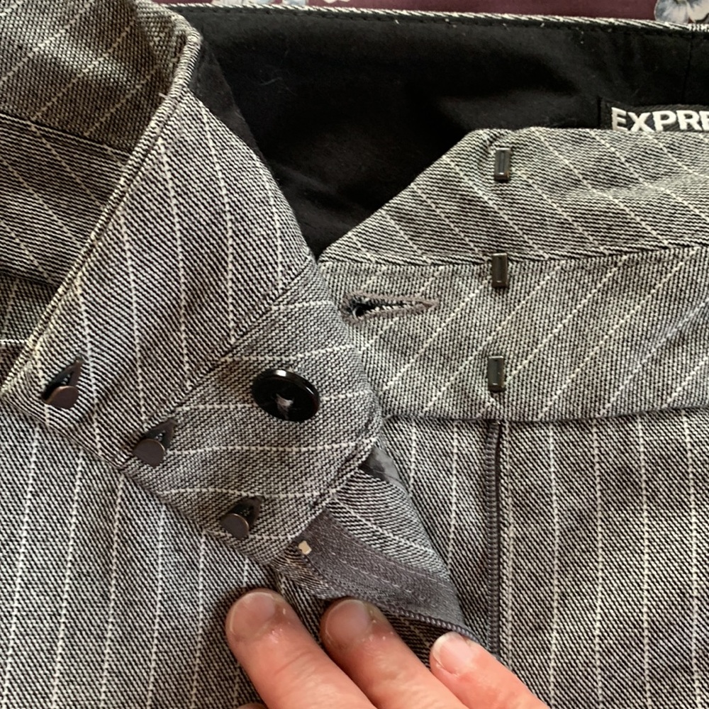 Express Editor Trouser Pants Gray And White Pinst… - image 4